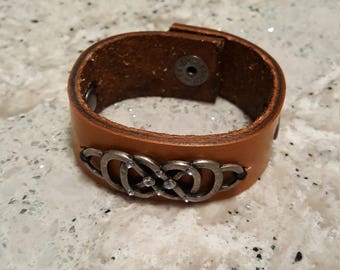 Handmade leather cuff bracelet w/ jeweled scrolling #5