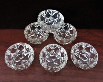 Cut Glass Salt Cellars, Clear Glass Salt Dips. Set Of Six