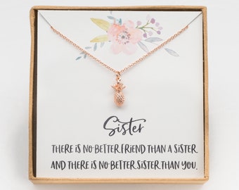 Sisters Necklace:Sister Gift / Gift for Sister / Sister Birthday Gift / Big Sister Gift / Pineapple Necklace / Best Friend Sister / RoseGold