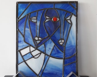 Large stained glass blue picasso