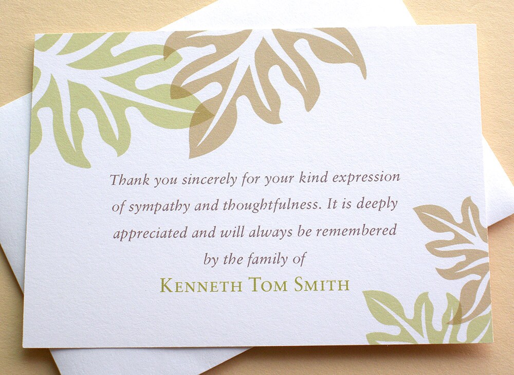 sympathy thank you cards brown and green leaves