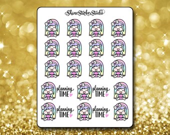 Luna Planning Time Stickers - Planner Stickers Erin Condren Life Planner Cute Emoji Character Girl Stickers ECLP Stickers Happy Planner