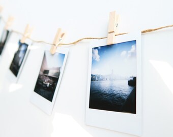 Set of string with 20 wooden clips for DIY and hanging your Polaroid photo, Instax mini film or instax wide film and other photos