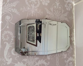 Vintage 1930-40s Bevelled Edge Etched Art Deco Mirror