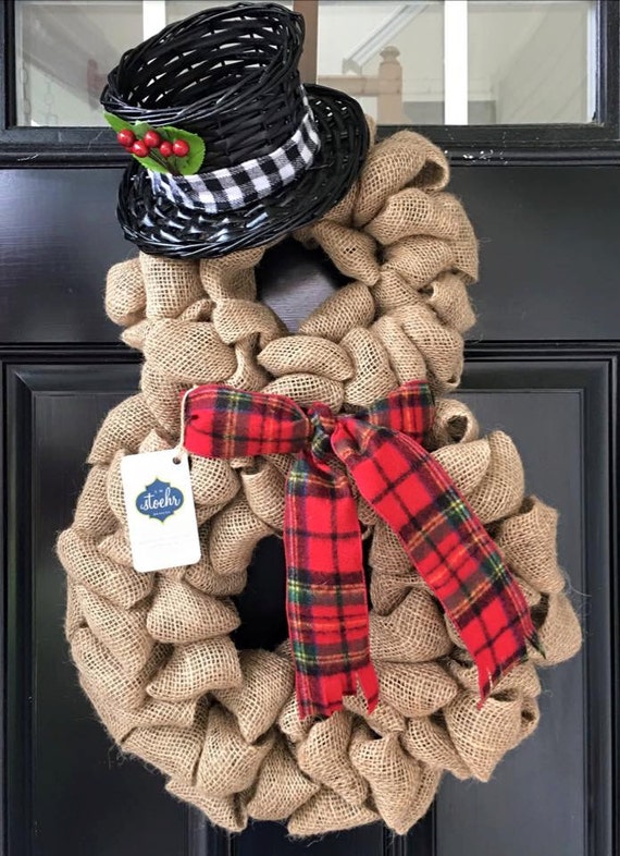 Items Similar To Holiday Snowman Burlap Wreath On Etsy