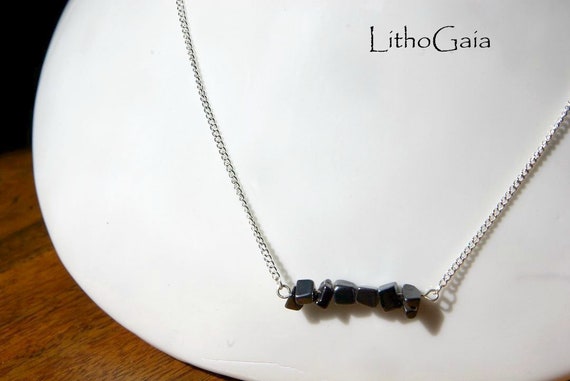 Hematite Bar necklace, 925 Sterling Silver, Hematite Necklace, Hematite Gemstone Bar, birthstone jewelry, Minimalist, Gift for Her, Zodiac