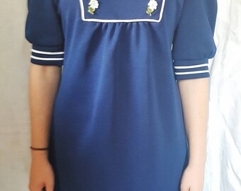 Mini dress, sixties dress, mod, 1960's, navy dress, daisy, size 8.
