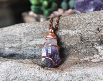 Amethyst Necklace - Rough Stone Jewelry - Wire Wrapped Stone Necklace - Natural Amethyst Jewelry - Boho Gypsy Necklace - Bohemian Jewelry