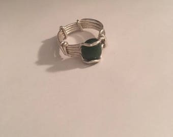 sterling silver, green serpentine ring