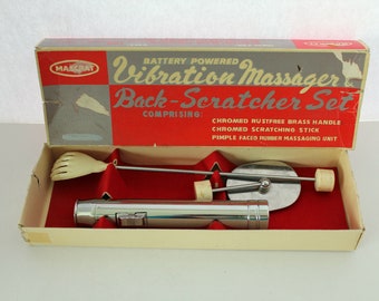 Vibration Massager Back Scratcher Set in Box, Battery Operated Chrome Massager Hand Scratching Stick | Works