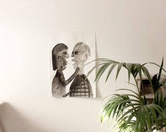 Original Faye Moorhouse ink painting - LOVERS - A1 size - FREE worldwide shipping