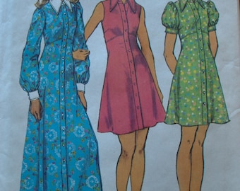 Vintage 1970s Butterick 5554 Sewing Pattern Mini Length and Maxi Dress's Empire Waist Dress Size 14 Bust 36 UNCUT