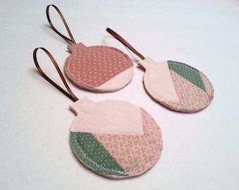 Set of 3 Patchwork Fabric Christmas Ornaments Made From an Upcycled Vintage Quilt / Fabric Gift Tags / Patchwork Christmas Bulb