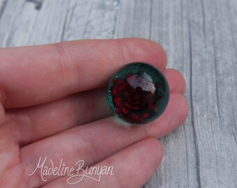 Everlasting Deep Red Rose Marble, unusual gift, collectible glass art, Red Rose, Valentine Rose, gift for her, sphere, lampwork, flower