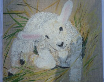 little sheep acrylic painting on canvas Board