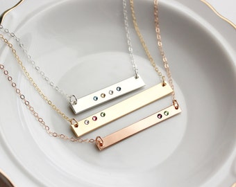 Birthstone Bar Necklace - Birthstone Necklace, Gold Bar Necklace, Gifts for Mom, Personalized Necklace for Mom, Bar Necklace Personalized