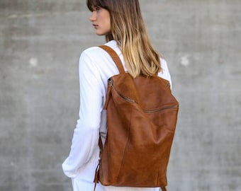 Brown Leather Backpack, Women Travel Bag, School Bag, Honey Brown Leather Bag, Handmade - Honey Brown Lou