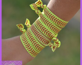 Softball Hair Ties 6 Pack, Softball Hair Accessories, Softball Hair Ties Pack for Team Gifts or Team Party, Softball Bow, Softball Gifts