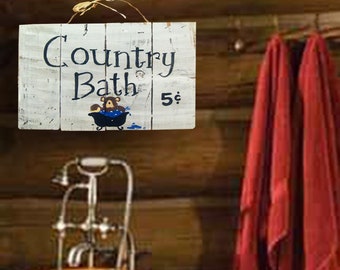 Bath Sign - Bear Sign Wood - Cabin Wall Art - Bathroom Sign - Bear - Country Bath Sign - Birthday Gift - Gift for Her - Housewarming Gift
