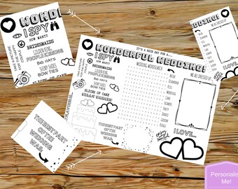 Personalised Wedding Kids Activity Sheet and Colouring, Wedding Kids Table Activities, Wedding Colouring Book, Childrens Sheets Printable,