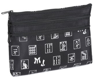 Mah Jongg 3 Zipper Purse for Mah Jongg Card, Black Designer Style