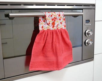 Hanging Hand Towel - pinky red hand towel with pretty little red poppies