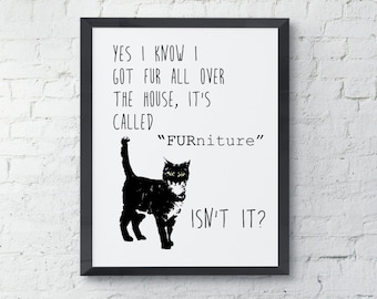 funny cat art, cat print, wall decor, printable art, cat lover gift