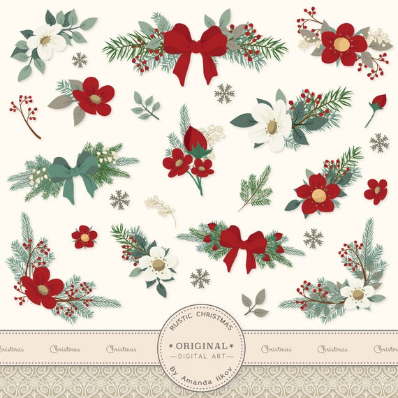 Download Premium Large Rustic Pine Floral Clip Art & Vectors Christmas