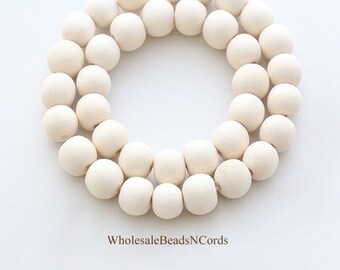 15 inch Strand 8mm Wood Beads - Round - Color Ranges from Light White to Off White - Natural Colors - Usa Seller 0548C