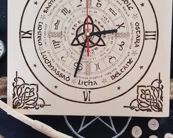 Wheel of the year clock-pyrography on wood
