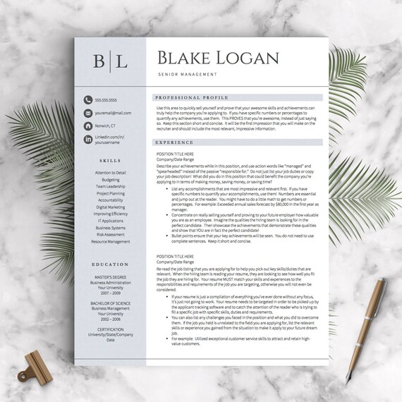 Professional Resume Template for Word & Pages 1 2 and 3 Page