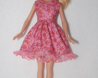 Barbie doll dress Coral with lace hem A4B044. 11.5" fashion doll clothes READY To Ship