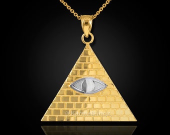 Gold Illuminati All-Seeing-Eye Pendant Necklace (yellow, white, rose gold, 10k, 14k)