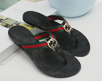 Genuine leather gucci inspired mirror quality sliders