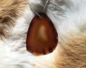 Agate geode slabed necklace with sterling silver chain