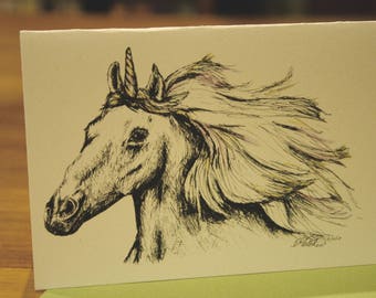 Unicorn - Blank Greeting Card - Ink & Markers - Art - Children