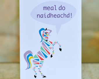 Cairt co-latha breith // Scottish Gaelic birthday card "Meal do naidheachd" means congratulations and is used as a birthday greeting