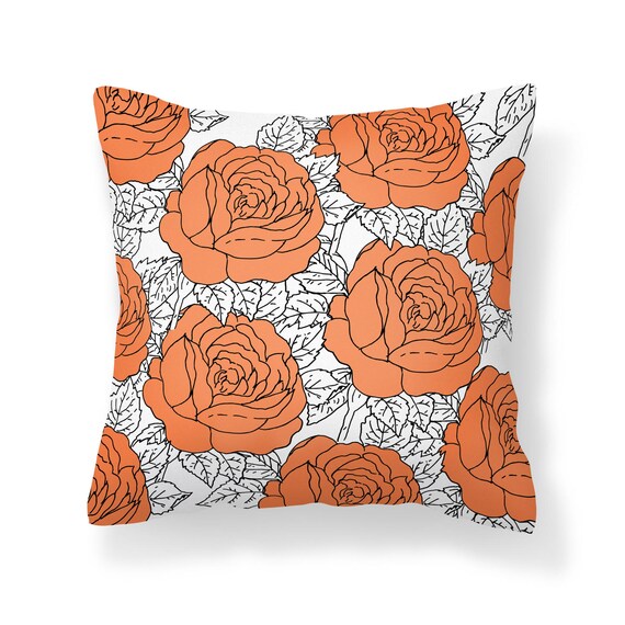 Orange Roses Pillow Cover Flower Pillow Cover Roses Pillow