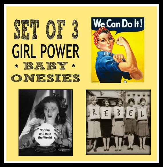 Set of 3 GIRL POWER Baby Onesies. Cool Hip Edgy Baby Onesies.
