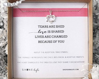 adoption necklace heart triangle love is shared lives are changed