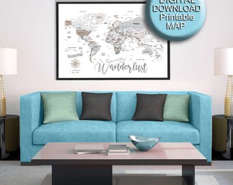 Printable world map | Etsy