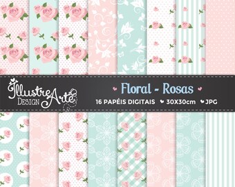 50% OFF - Floral Rose/ Shabby Chic Digital Paper
