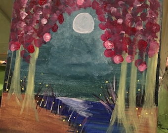 Moonlight Night Path Acrylic Painting