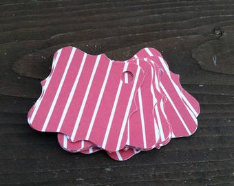18 Red and White Christmas Stripes Gift Tags, fancy square favor tags, retail jewelry tags, handmade holiday hang tags