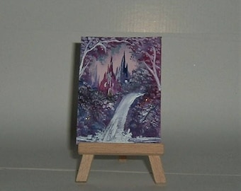 fantasy waterfall aceo (ref E154)