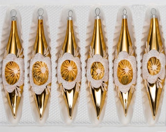 Navidacio 6 pcs. Glass Ice Drops in “Highgloss Vintage Gold" New