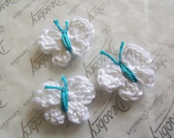 Set of Five White Crochet Butterfly Appliques. Handmade Crochet Butterfly Appliques.