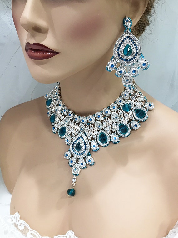 Wedding jewelry set Crystal bridal bib necklace earrings