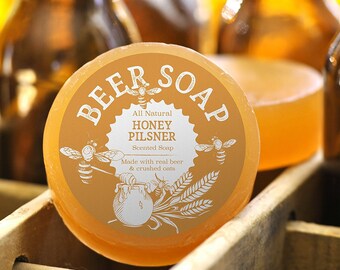 Beer Soap (Honey Pilsner) - All Natural + Made in USA - Actually Smells Good! Perfect Gift For Beer Lovers