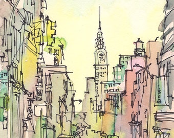 New York Sketch, Chrysler Building, New York City - print from an original watercolor sketch